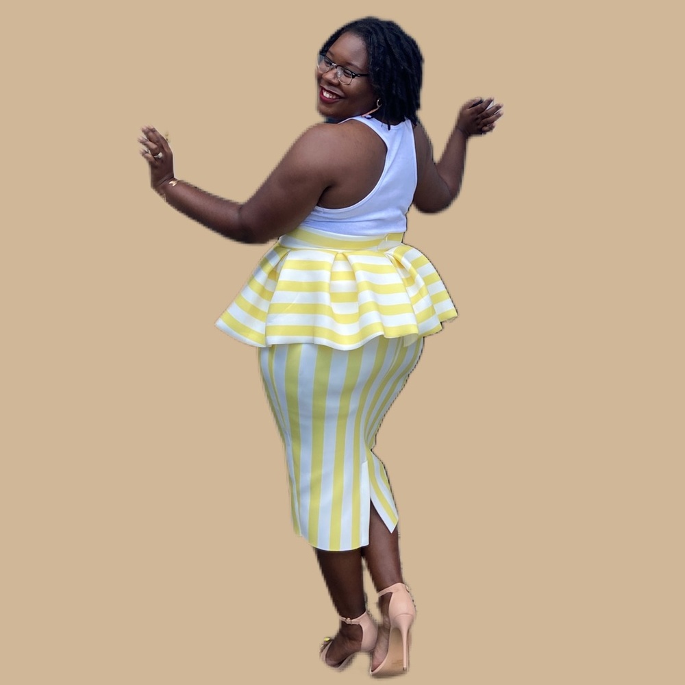 Plus Size Yellow Striped Peplum skirt